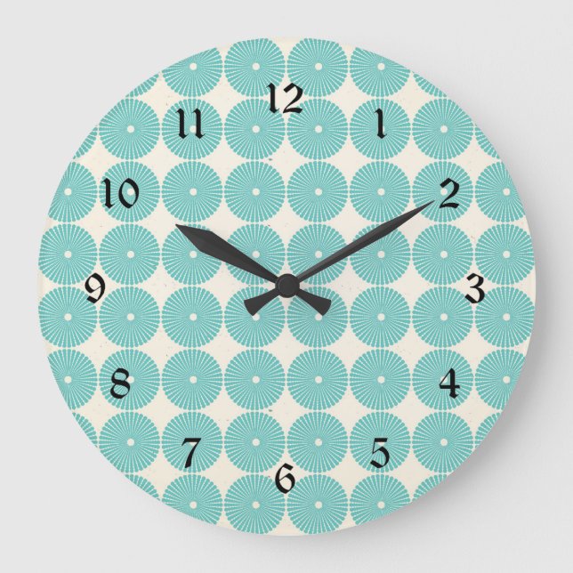 Pretty Teal Aqua Turquoise Blue Circles Disks Large Clock (Front)