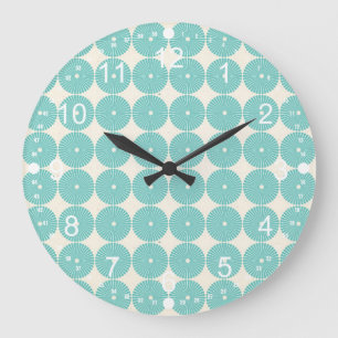 Pretty Teal Aqua Turquoise Blue Circles Disks Large Clock