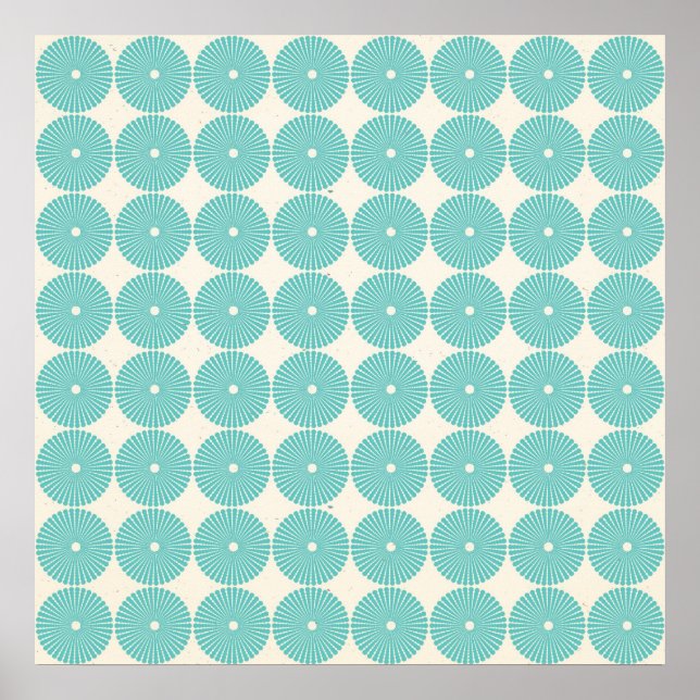 Pretty Teal Aqua Turquoise Blue Circles Disks Poster (Front)