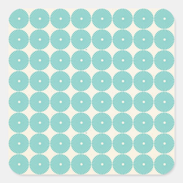 Pretty Teal Aqua Turquoise Blue Circles Disks Square Sticker (Front)