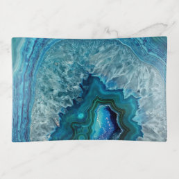 Pretty Teal Aqua Turquoise Geode Marble Pattern Trinket Tray