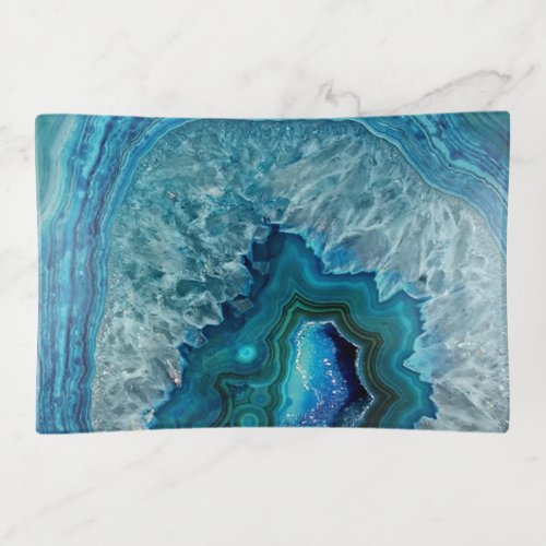 Pretty Teal Aqua Turquoise Geode Marble Pattern Trinket Tray