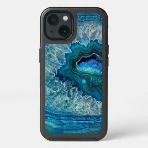 Pretty Teal Blue Aqua Turquoise Geode Rock Pattern iPhone 13 Case