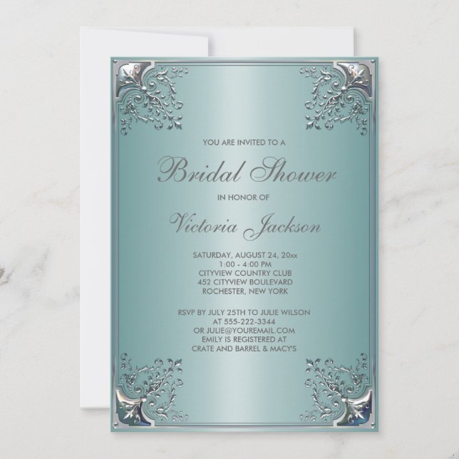 Pretty Teal Blue Bridal Shower Invitation (Front)