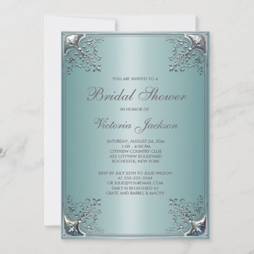 Pretty Teal Blue Bridal Shower Invitation
