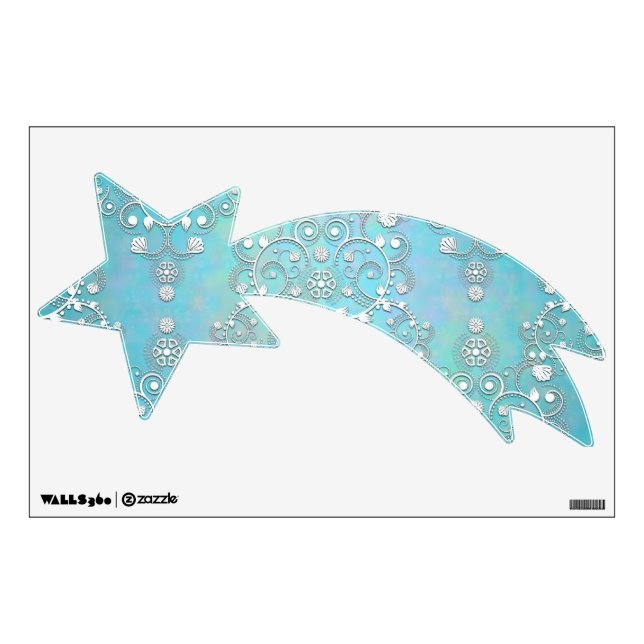 Pretty Teal Blue Damask Shooting Star Decal (Front)