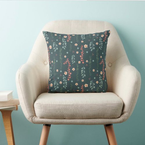 Pretty Teal Blue Floral Bedroom Pattern Throw Pillow