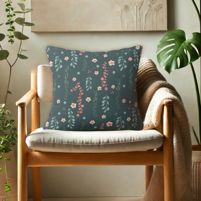 Pretty Teal Blue Floral Bedroom Pattern Throw Pillow (Creator Uploaded)