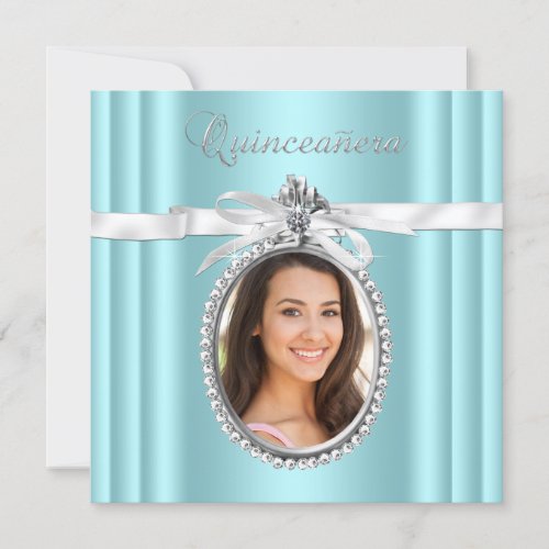 Pretty Teal Blue Photo Quinceanera Invites