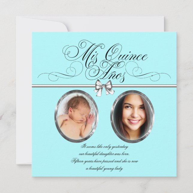 Pretty Teal Blue Photo Quinceanera Invitation (Front)