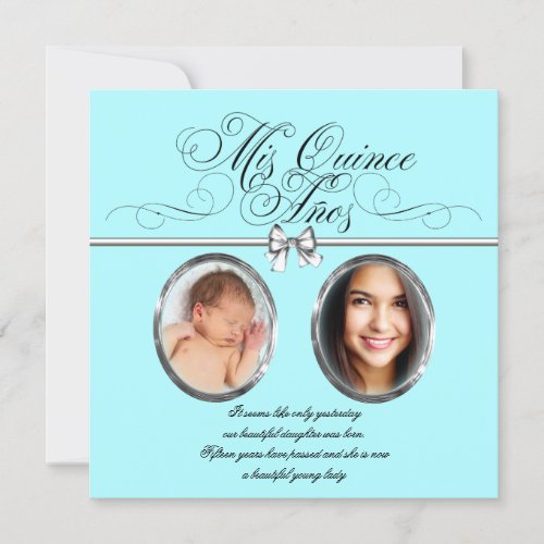 Teal Blue Photo Quinceanera Invitations
