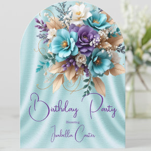 Pretty Teal Blue Purple White Birthday Flowers Invitation