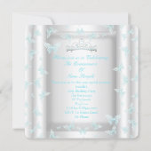 Pretty Teal Blue Quinceanera Party Tiara Butterfly Invitation (Back)
