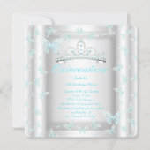 Pretty Teal Blue Quinceanera Party Tiara Butterfly Invitation (Front)
