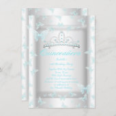 Pretty Teal Blue Quinceanera Party Tiara Butterfly Invitation (Front/Back)