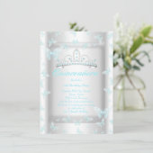 Pretty Teal Blue Quinceanera Party Tiara Butterfly Invitation (Standing Front)