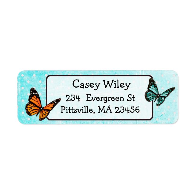 Pretty Teal Butterfly Return Address Label (Front)