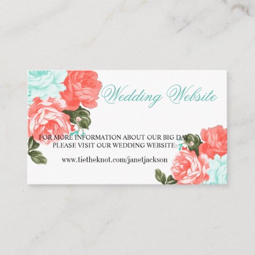 Pretty Teal Coral Wedding Flower_ Wedding Website Enclosure Card