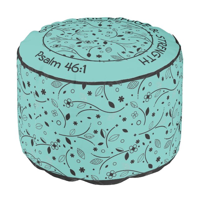 Pretty Teal Custom Floral Print Pouf (Angled Back)