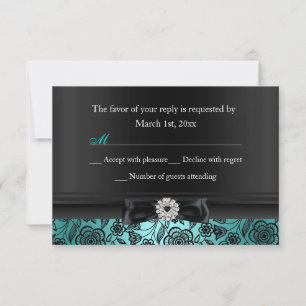 Pretty Teal Floral & Bow RSVP