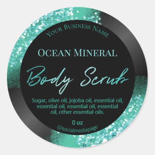 Pretty Teal Glitter Black Body Scrub Labels