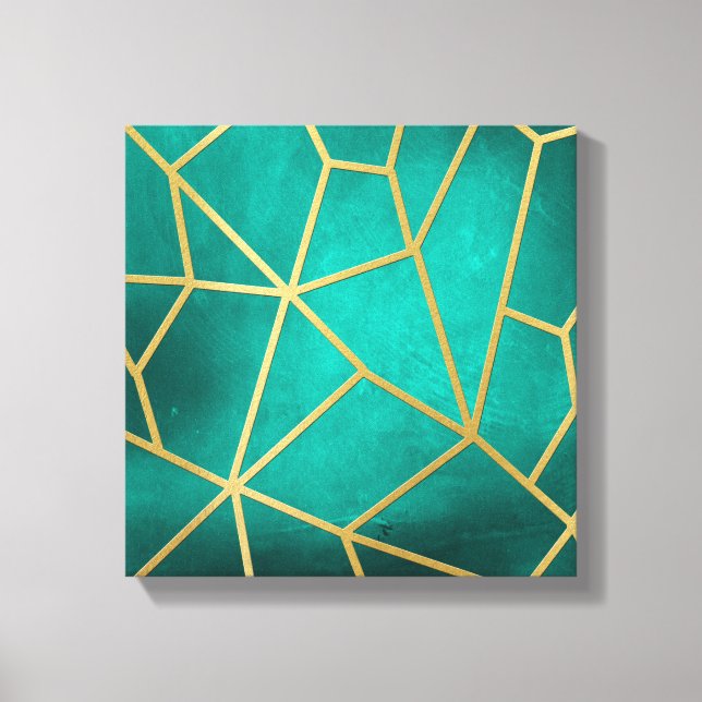 Pretty Teal Gold Ribbed Mosaic Canvas Print (Front)