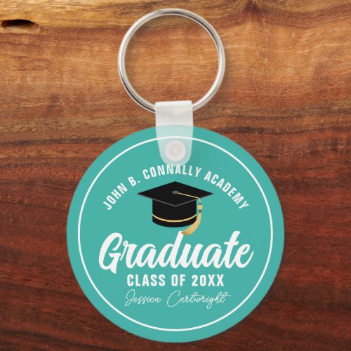 Pretty Teal Graduate Personalized 2024 Graduation Keychain