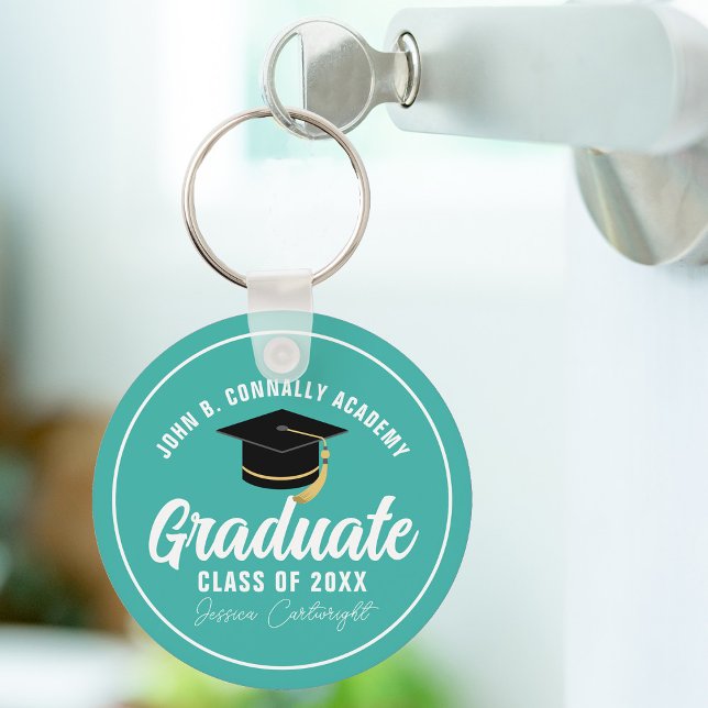 Pretty Teal Graduate Personalized Graduation Gift Keychain (Creator Uploaded)