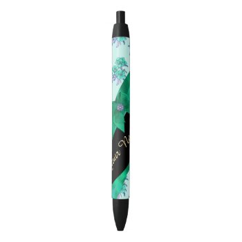 Pretty Teal Green  Vintage Floral Pattern Black Ink Pen by monogramgiftz at Zazzle