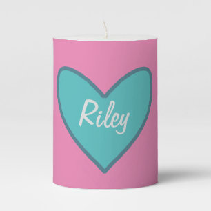Pretty Teal Large Heart Valentine’s Day Pillar Candle