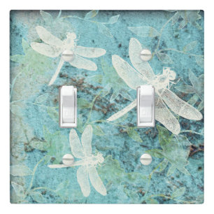 Pretty Teal Leaves Dragonflies Pattern Light Switch Cover