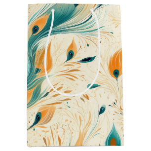 Pretty Teal Orange Cream Peacock Medium Gift Bag