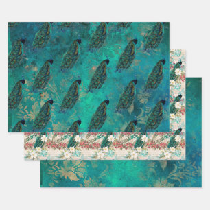 Pretty Teal Peacock Wrapping Paper Sheets
