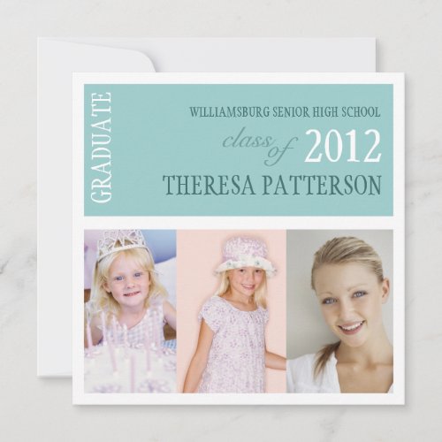 Pretty Teal Photo Collage Graduation Party Announcement