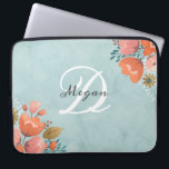 Pretty Teal Pink Floral  Monogram Laptop Sleeve<br><div class="desc">Fashionable monogrammed designer laptop case. A Pretty accessory to your laptop. Personalize it for yoursel or for a gift. Designed for you by Blackberry Boulevard.</div>