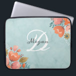 Pretty Teal Pink Floral  Monogram Laptop Sleeve<br><div class="desc">Fashionable monogrammed designer laptop case. A Pretty accessory to your laptop. Personalize it for yoursel or for a gift. Designed for you by Blackberry Boulevard.</div>