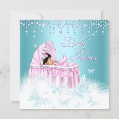 Pretty Teal Pink Sparkle Butterfly Baby Shower Eth Invitation