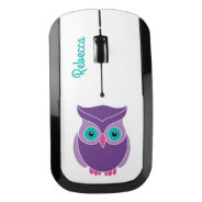Pretty Teal Purple Cute Owl Personalized Kids Wireless Mouse at Zazzle
