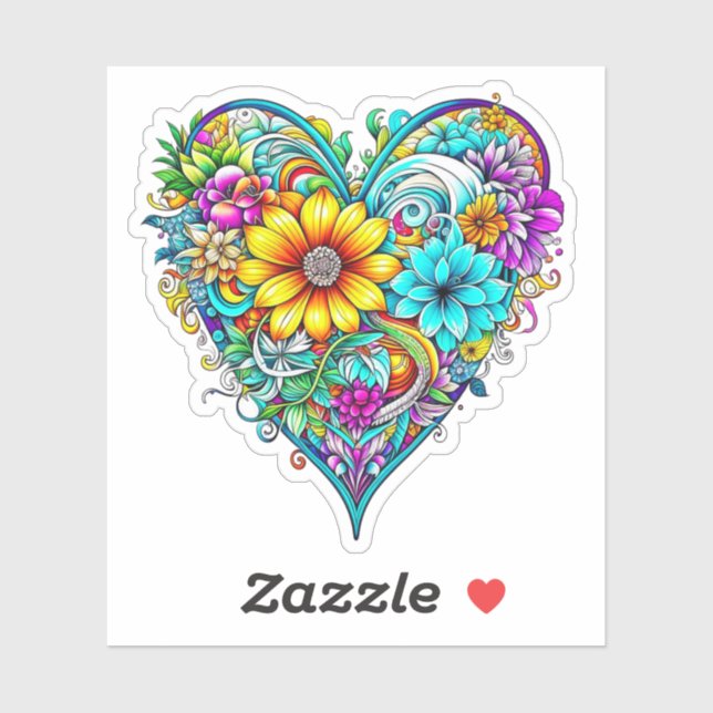 Pretty Teal Purple Floral Heart | Valentine's Day Sticker (Sheet)