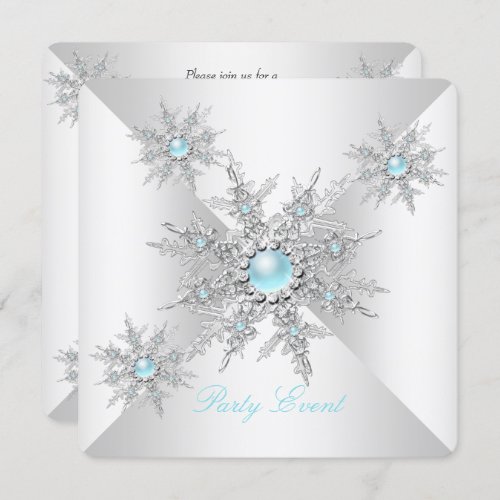 Pretty Teal Snowflakes Winter Wonderland Party Invitation