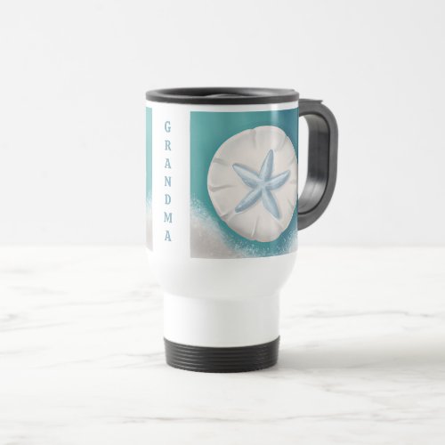 Pretty Teal Starfish Personalized Beachy Travel Mug