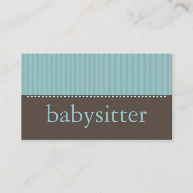 Pretty Teal Stripes Babysitting Business Card (Front)