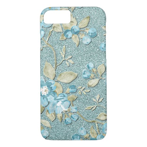 Pretty Teal Turquoise Floral Pattern Watercolor iPhone 87 Case