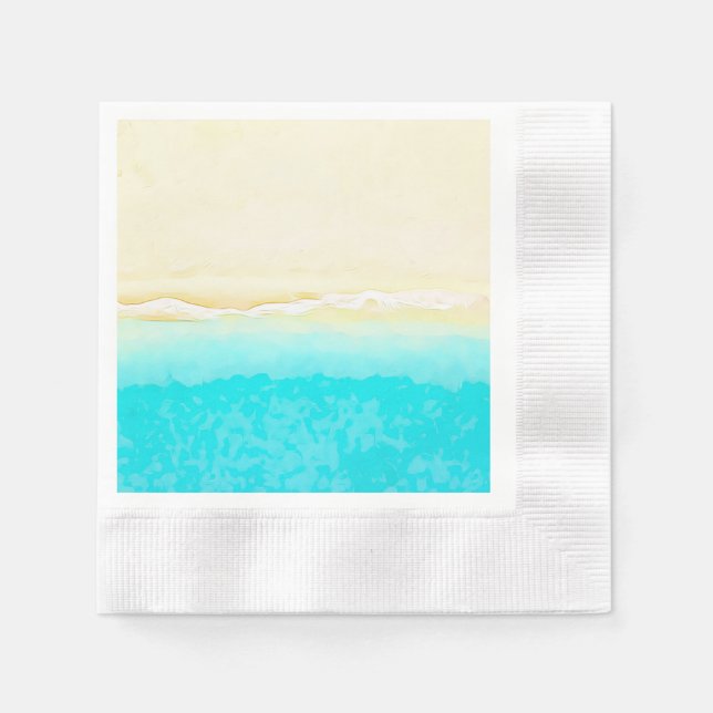 Pretty Teal Water Ocean Shore Beach Themed Napkins (Front)