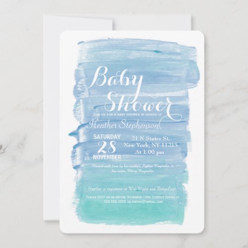 Pretty Teal Watercolor Baby Shower Invitations