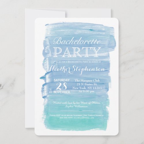 Pretty Teal Watercolor Bachelorette Party Invites