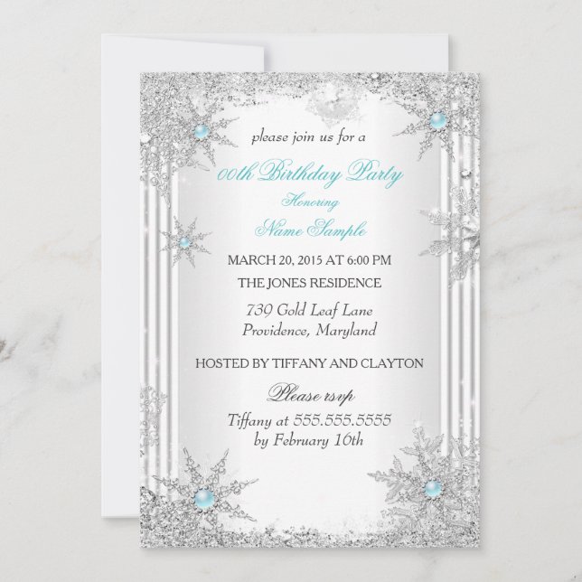 Pretty Teal Winter Wonderland Birthday Party 2 Invitation (Front)