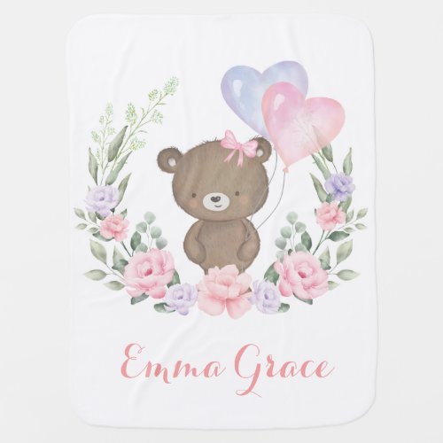 Pretty Teddy Bear Floral Balloons Girl Nursery  Baby Blanket