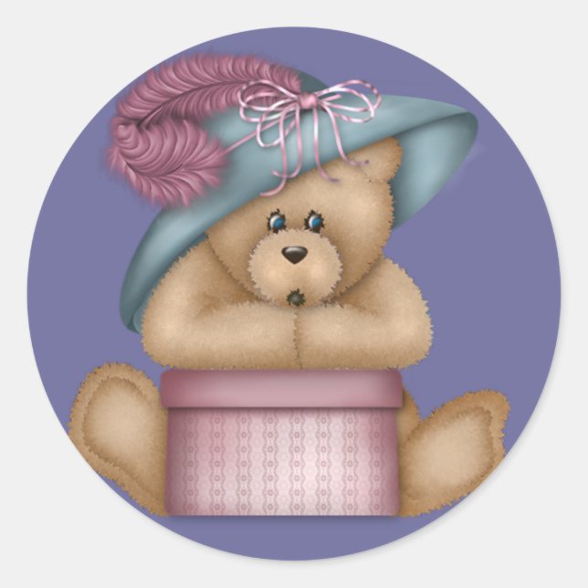 Pretty Teddy Bear with a Hat Box Stickers (Front)