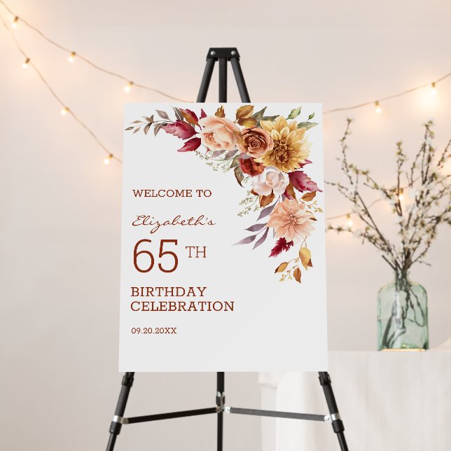 Pretty Terracotta Autumn Floral Botanical Birthday Foam Board (In Situ (Stand))